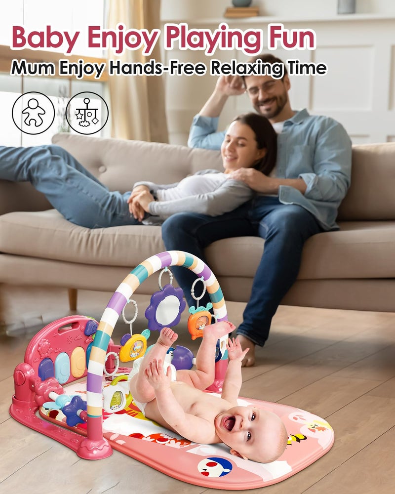 dearlomum Baby Play Mat Gym, Funny Play Piano Tummy Time Activity Mat with 5 Infant Sensory Toys, Music and Lights, Boy & Girl Gifts for Newborns 0 to 3 6 9 12 Months (Pink) - Image 4
