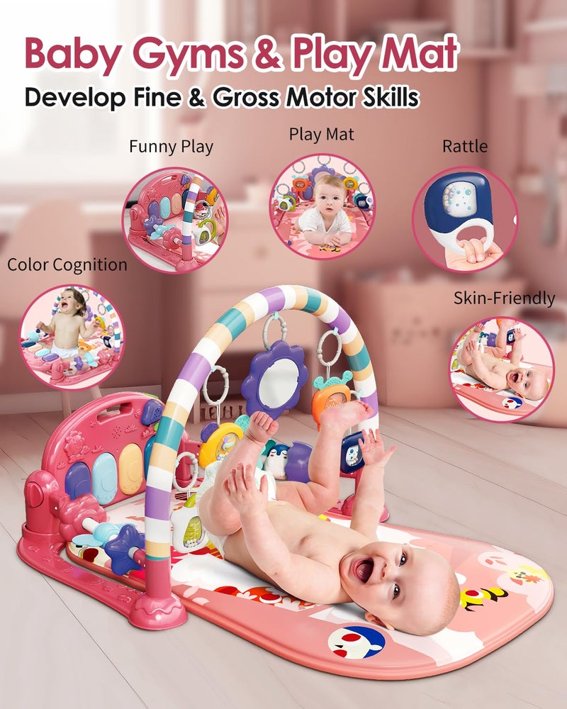 dearlomum Baby Play Mat Gym, Funny Play Piano Tummy Time Activity Mat with 5 Infant Sensory Toys, Music and Lights, Boy & Girl Gifts for Newborns 0 to 3 6 9 12 Months (Pink) - Image 2