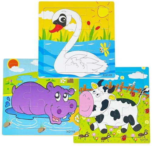 Sealive 3Pack Wooden Animal Puzzles for Toddlers 9Piece Jigsaw Puzzles for Kids 35 Preschool Learning Educational Toys Fine Motor Skills for Boys and Girls - Image 1