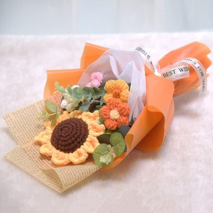Aiouclay Crochet Sunflower Bouquet, Knitted Eternal Artificial Flowers, Handmade Artificial Flowers Bouquet Home Decor Gift for Father's Day, Birthday Wedding Teacher’s Day Graduation - Image 5