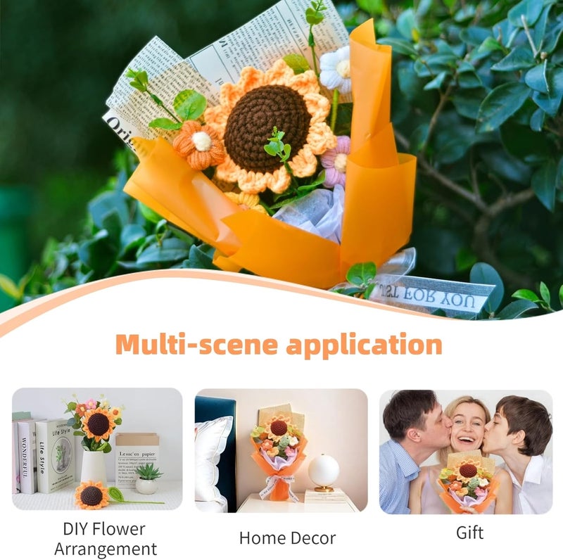 Aiouclay Crochet Sunflower Bouquet, Knitted Eternal Artificial Flowers, Handmade Artificial Flowers Bouquet Home Decor Gift for Father's Day, Birthday Wedding Teacher’s Day Graduation - Image 4