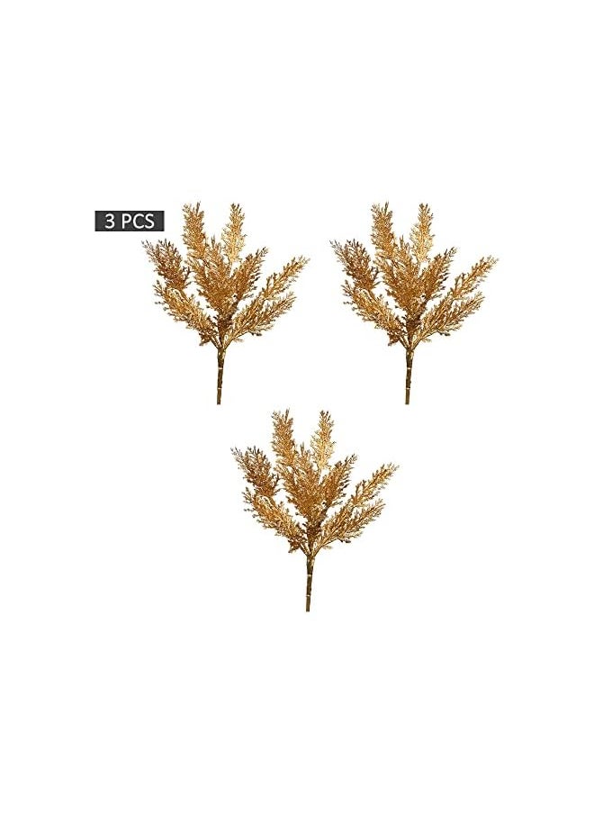 erorex 3pcs Artificial pine plant branch Gold Leaf Holiday Ornaments Fake Flowers For Decoration - Silk Flowers Bouquet Arrangement – Artificial Plants Leaf Spray - Flowers For Vase Filler Decor  - Image 2