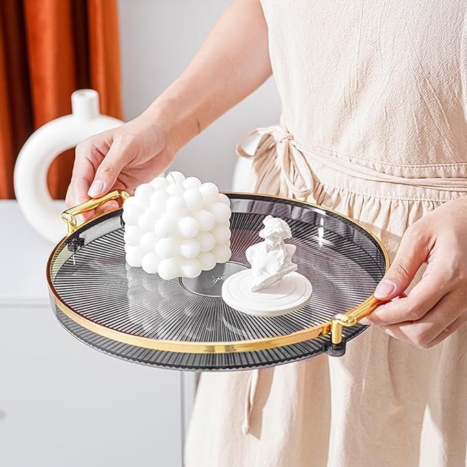 VPGS Food Tray Round Serving Tray Dessert Tray Platter Decorative Tray Vanity Tray Food Tray for Desktop Kitchen Bedroom Bathroom Decor - Image 2