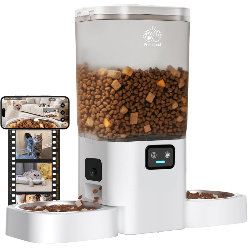 Frienhund Automatic Cat Feeder with Two 1080P Camera for 2 Cats: 7L Automatic Dog Feeder with Night Vision & Slow Feed, 5G WiFi Auto Cat Food Dispenser for Multiple Pet,Detachable for Clean(ACF180W-C) - Image 1