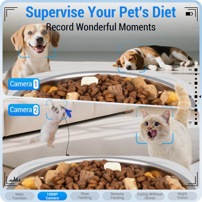 Frienhund Automatic Cat Feeder with Two 1080P Camera for 2 Cats: 7L Automatic Dog Feeder with Night Vision & Slow Feed, 5G WiFi Auto Cat Food Dispenser for Multiple Pet,Detachable for Clean(ACF180W-C) - Image 3