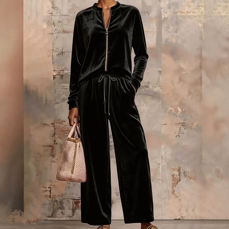 2026 Women's Velour Hoodie and Wide-Leg Pants Set - Image 3