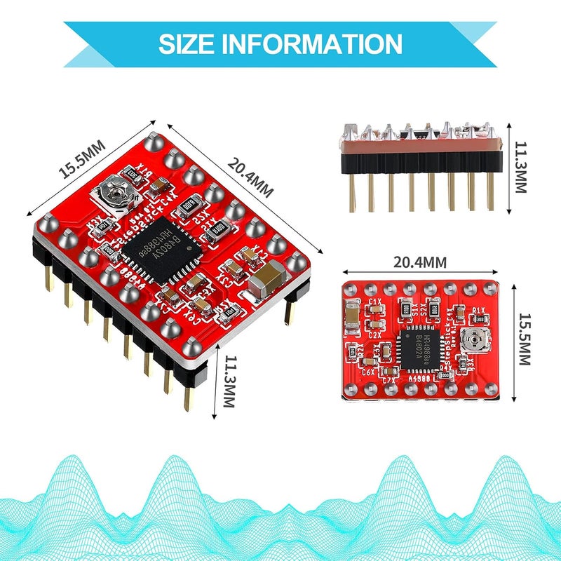 Photect 10 Pieces Stepper Motor Driver Module with Heat Sink Compatible with Stepstick Stepper A4988 3D Printer Reprap, CNC Machine or Robotics - Image 3