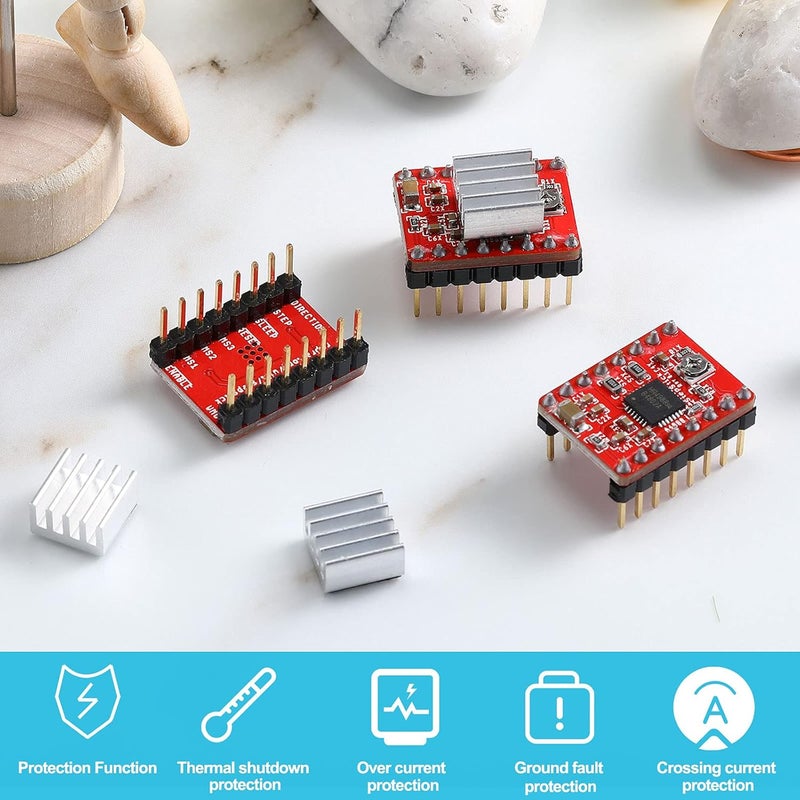 Photect 10 Pieces Stepper Motor Driver Module with Heat Sink Compatible with Stepstick Stepper A4988 3D Printer Reprap, CNC Machine or Robotics - Image 5