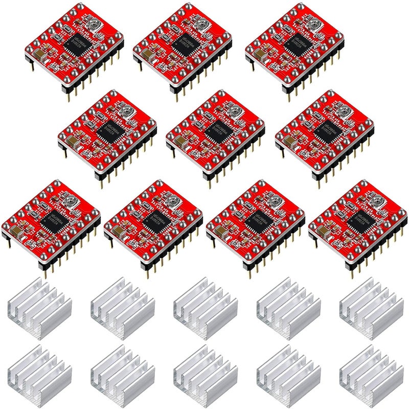 Photect 10 Pieces Stepper Motor Driver Module with Heat Sink Compatible with Stepstick Stepper A4988 3D Printer Reprap, CNC Machine or Robotics - Image 1