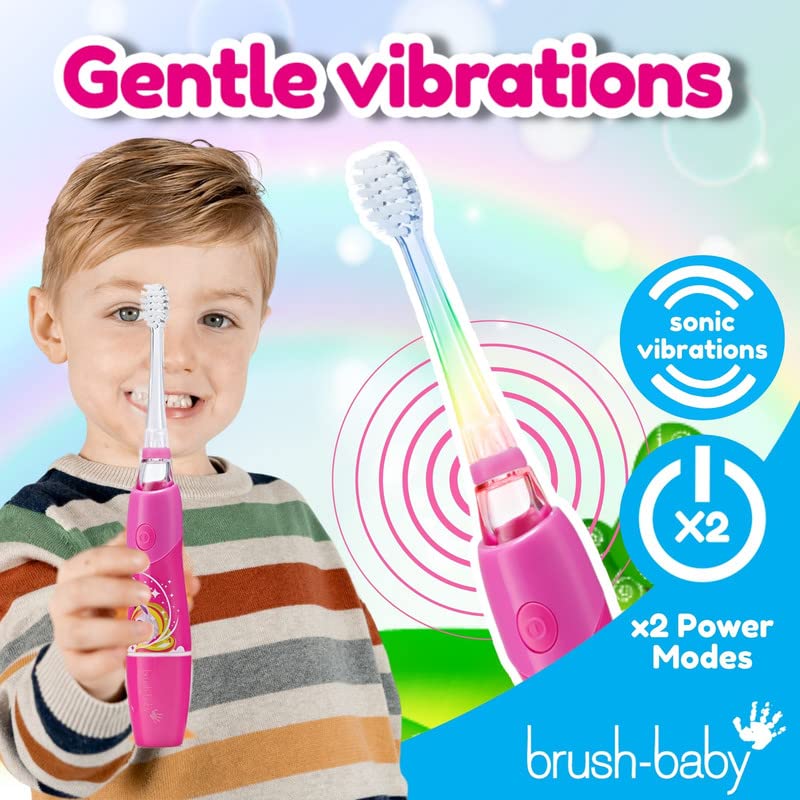 brush-baby - KidzSonic Unicorn Kids Electric Toothbrush, Ages 3+ Years - DeepClean Bristles, Suction Base - Fun Design with Flashing Lights - 2 x Replacement Heads & 1 x AAA Battery - Image 3