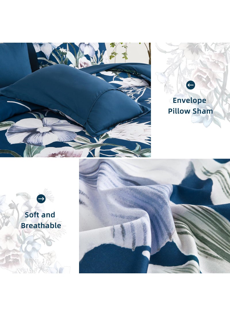 Luxudecor Luxudecor Floral Comforter Set King Size 7 Piece  Navy Flower Bed in a Bag  Elegant Comforter Bedding Set for All Season (Navy  104""x90"")  - Image 5