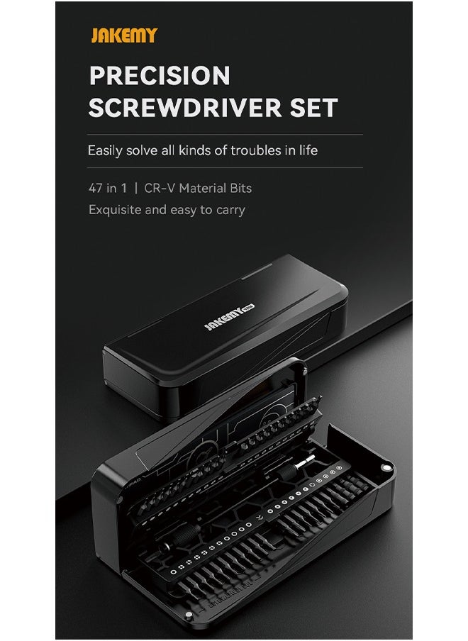 JAKEMY - JAKEMY JM-8180 Manual Mini Precision Screwdriver Set for Glasses, Hex and Flathead Screws - 47-in-1 Computer Repair Tool Kit (Black) - Image 1