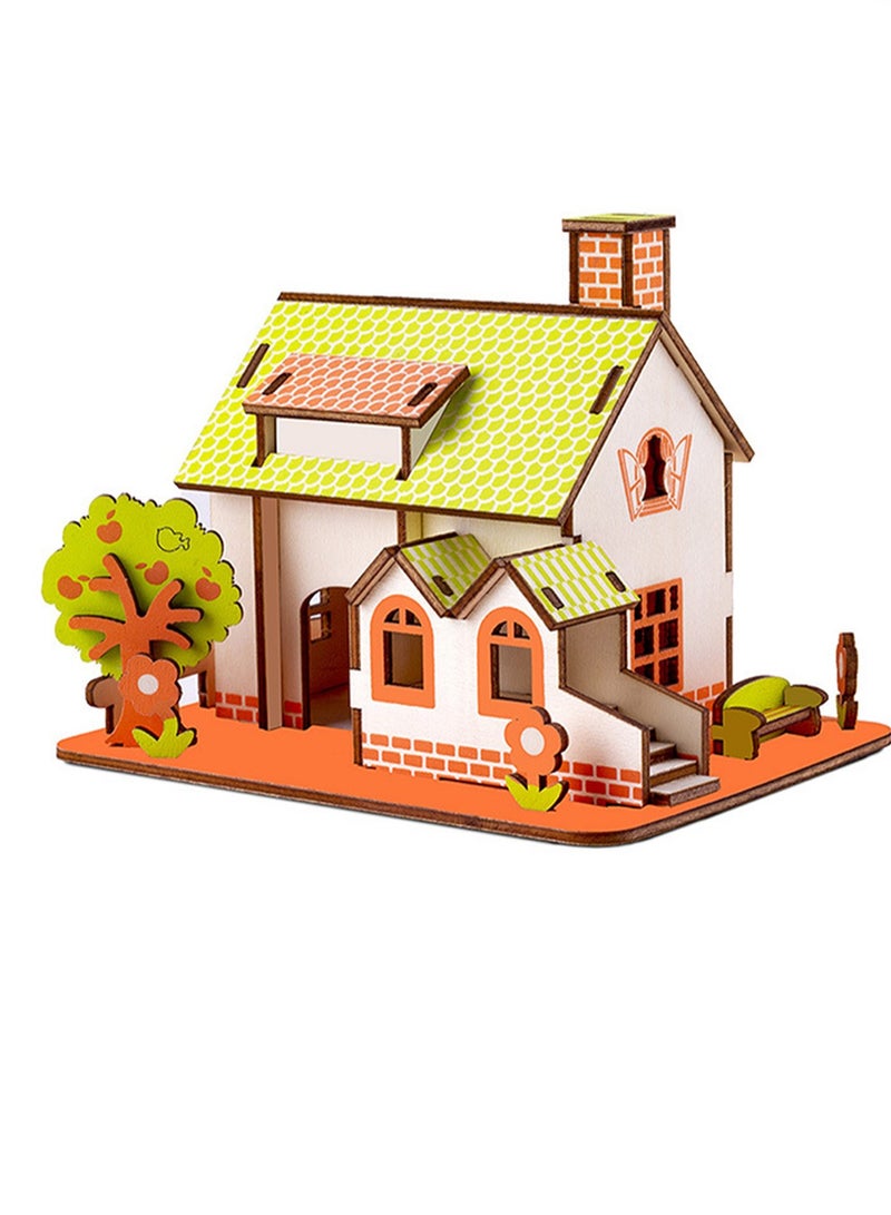 Children's Educational 3D Wooden Miniature House Self-assembly Handmade Puzzle Toys(Green Apple Paradise 25+Pcs) - Image 1