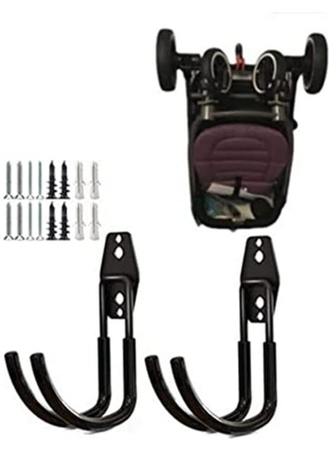 zoele Baby Stroller Hanger, 2 Pcs Black (Polyvinyl Chloride, Alloy Steel), Wall Mount, Heavy Duty Garage Tool Storage Organizer Utility Hooks, 77 lbs Weight Capacity, Stroller Holder - Image 1