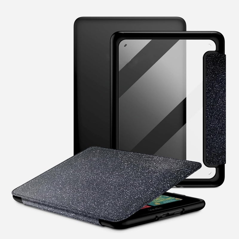 Moca حافظة لجهاز كيندل بيبر وايت 7 إنش الجيل 12 2024 وإصدار التوقيع، غلاف خلفي شفاف رفيع مقاوم للصدمات، حافظة واقية مع خاصية النوم/الاستيقاظ التلقائي (أسود لامع) - Image 1