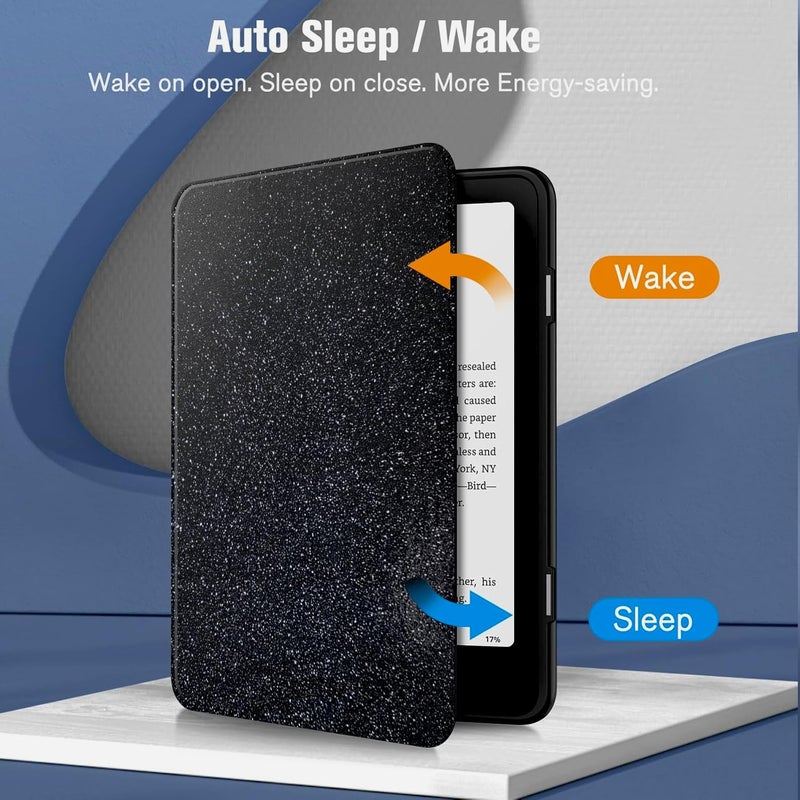 Moca حافظة لجهاز كيندل بيبر وايت 7 إنش الجيل 12 2024 وإصدار التوقيع، غلاف خلفي شفاف رفيع مقاوم للصدمات، حافظة واقية مع خاصية النوم/الاستيقاظ التلقائي (أسود لامع) - Image 3