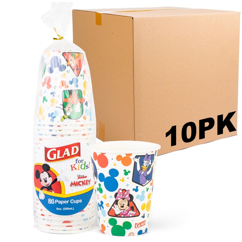 Glad for Kids Disney Mickey and Friends Disposable Paper Cups Mickey Mouse Heavy Duty SoakProof KidFriendly Drinking Cups Great for Everyday Meals and Snacks 9 oz 24 Count 10 Pack - Image 2