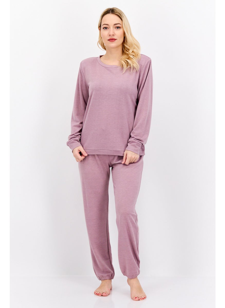 VINCE CAMUTO - Women 2 Pieces Plain Long Sleeves Pyjama Set, Purple - Image 1