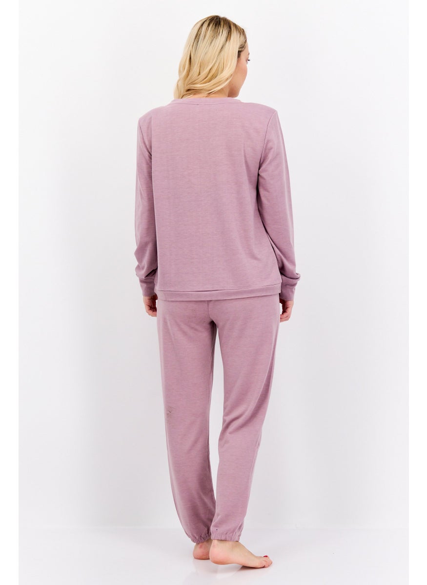 VINCE CAMUTO - Women 2 Pieces Plain Long Sleeves Pyjama Set, Purple - Image 1
