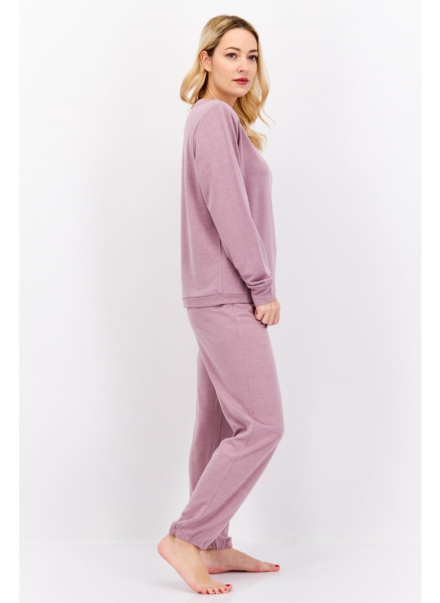 VINCE CAMUTO - Women 2 Pieces Plain Long Sleeves Pyjama Set, Purple - Image 1
