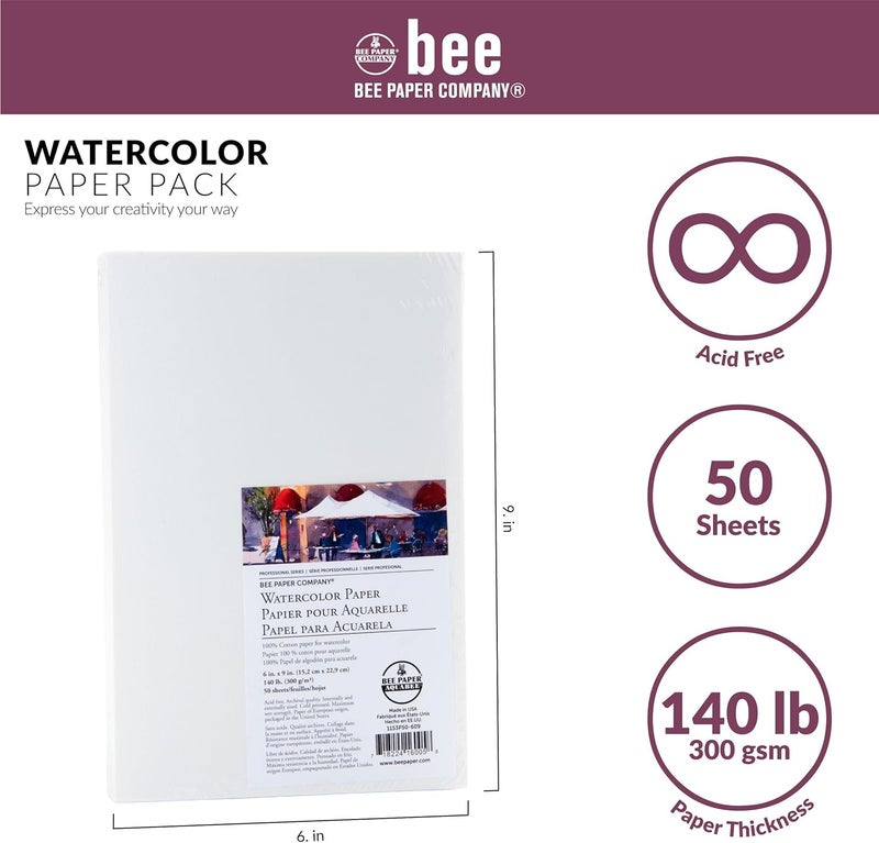 Bee Paper Company 6" x 9" Watercolor Paper Pack - 140lb, 50 Sheets of 100% Cotton - Image 3