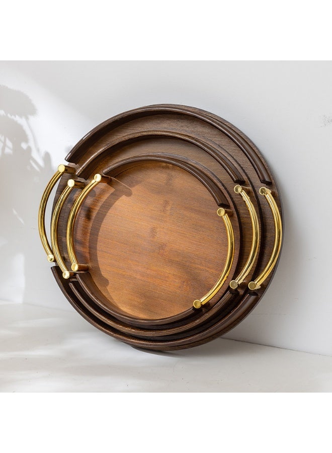 أجريون 3PCSمجموعة صواني تقديم مستديرة بنية من خشب الخيزران بمقابض، مع صواني أوتومان دائرية قابلة للترصيف لتناول الطعام والترفيه والتزيين والتنظيم. - Image 2