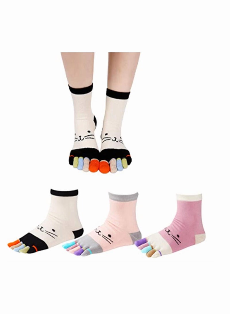 Toe Socks SYOSI 3 Pairs of Toe Socks for Women Funny Cute 5 Finger Ankle Socks Colorful Novelty Crazy Spring and Autumn Thick Breathable Cotton Split Toe Socks - Image 1