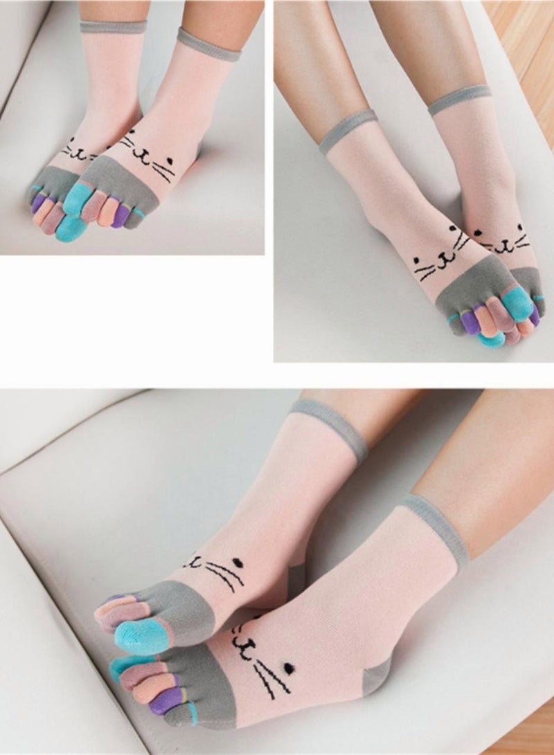 Toe Socks SYOSI 3 Pairs of Toe Socks for Women Funny Cute 5 Finger Ankle Socks Colorful Novelty Crazy Spring and Autumn Thick Breathable Cotton Split Toe Socks - Image 4