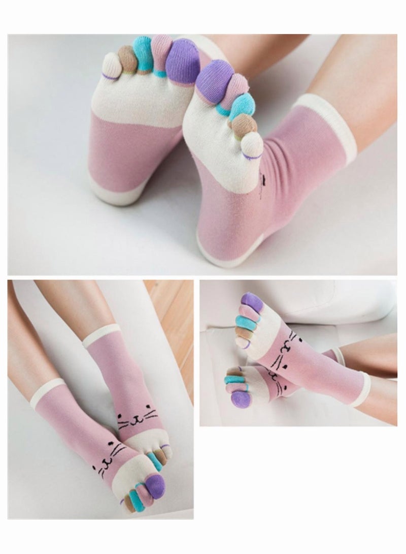 Toe Socks SYOSI 3 Pairs of Toe Socks for Women Funny Cute 5 Finger Ankle Socks Colorful Novelty Crazy Spring and Autumn Thick Breathable Cotton Split Toe Socks - Image 2