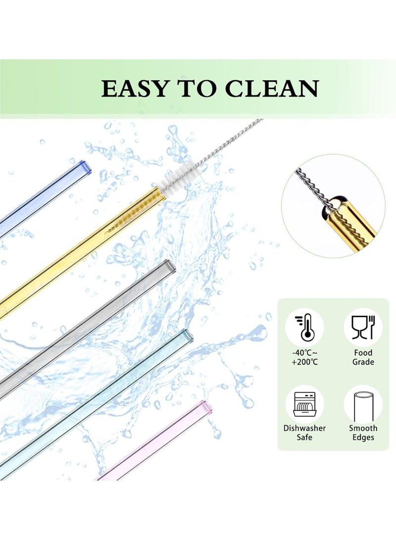 YQbest 8 قطع من المصاصات الزجاجية مقاومة للكسر، بطول 8 بوصات، مصاصة زجاجية قابلة لإعادة الاستخدام مع فرشاة تنظيف، آمنة للغسل في غسالة الصحون، مثالية للمشروبات في الحانات، الكوكتيلات، العصائر، القهوة، والسموذي. - Image 5