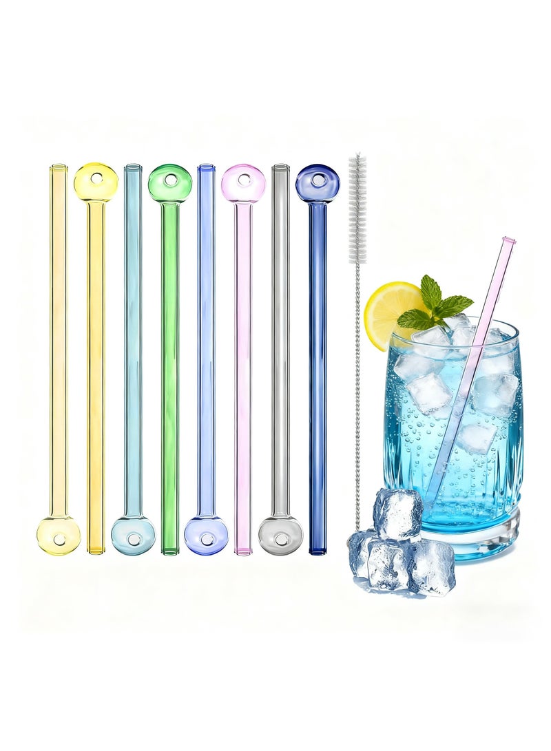 YQbest 8 قطع من المصاصات الزجاجية مقاومة للكسر، بطول 8 بوصات، مصاصة زجاجية قابلة لإعادة الاستخدام مع فرشاة تنظيف، آمنة للغسل في غسالة الصحون، مثالية للمشروبات في الحانات، الكوكتيلات، العصائر، القهوة، والسموذي. - Image 1