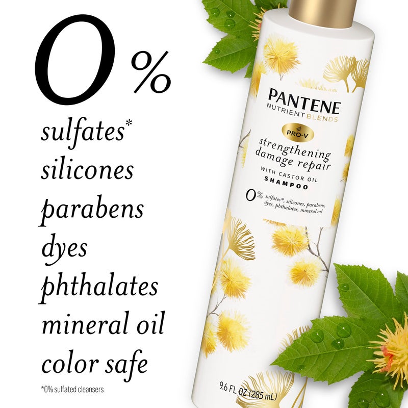 Pantene Sulfate Free Shampoo, Hair Strengthening Anti Frizz Damage Repair Shampoo with Castor Oil, Safe for Color Treated Hair, Nutrient Blends, 9.6 oz - Image 5