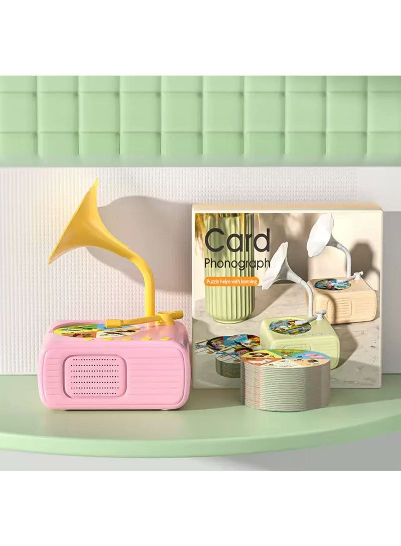 فونوغراف للأطفال مع 96 بطاقة صوتية + 8 بطاقات تسجيل، آلة قصة للتعليم المبكر، مشغل أسطوانات تعليمي، صندوق موسيقى، مناسب للأطفال من سن 3 سنوات فما فوق، هدية لكل من الأولاد والبنات.