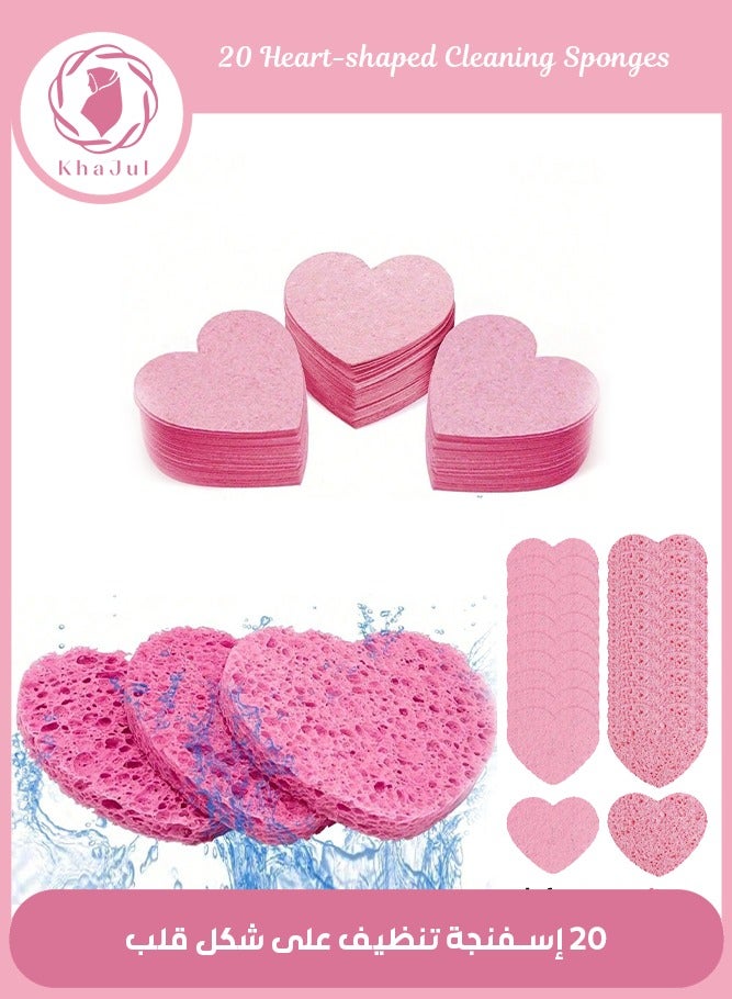 KHAJUL 20-Count Facial Sponges Compressed, 100% Natural Cellulose Face Sponge Professional Cosmetic Spa Sponges for Face Cleansing, Exfoliating Mask, Makeup Removal for Travel and Home, Pink - Image 1