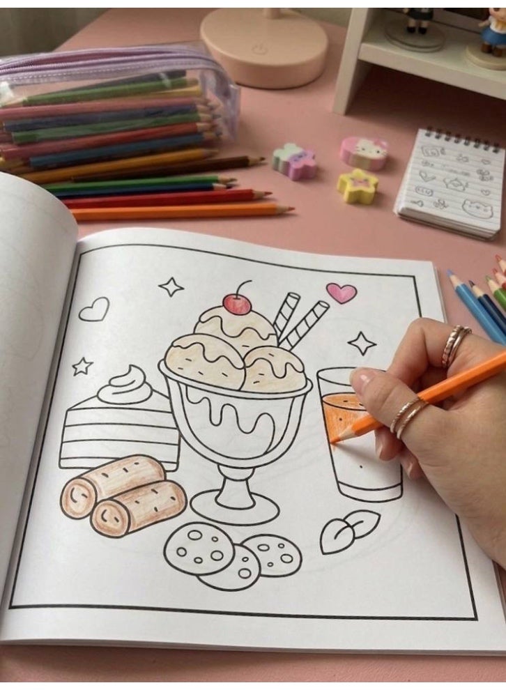 كتاب تلوين أطعمة شهية للكبار والأطفال - تصاميم جريئة وسهلة لتخفيف التوتر، هدية مثالية، 24 صفحة 21×21 سم - Image 5