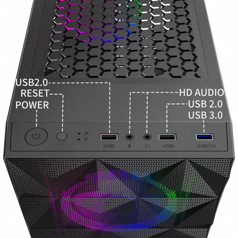 MOROVOL PC Case Pre-Install 4 RGB Fans, ATX Gaming Computer Case with Diamond-Shaped Mesh Front & Tempered Glass Side Panel, USB 3.0 Airflow Mid Tower case,621-B - Image 3