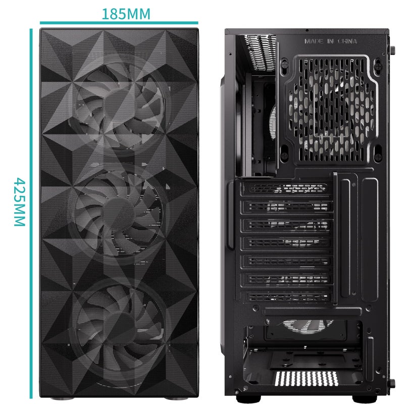 MOROVOL PC Case Pre-Install 4 RGB Fans, ATX Gaming Computer Case with Diamond-Shaped Mesh Front & Tempered Glass Side Panel, USB 3.0 Airflow Mid Tower case,621-B - Image 5