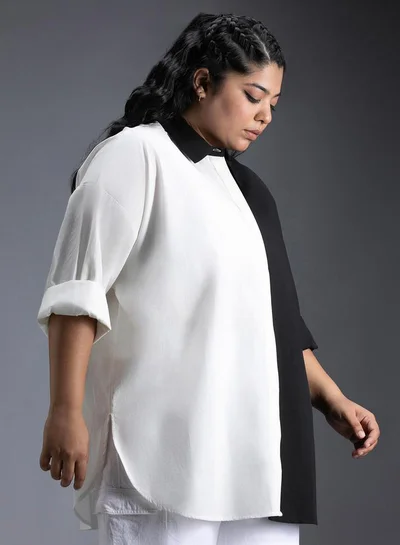 HIGH STAR HIGH STAR Plus Size Color Block Cotton Oversized Casual Shirt