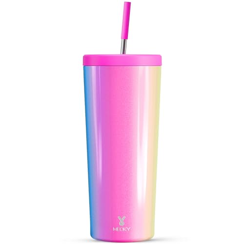 Meoky 24 oz Insulated Tumbler with Lid and Straw Stainless Steel Vacuum Insulated Tumbler Keeps Cold for 24 Hours 100 Leak Proof Fits in Car Cup Holder Carnival
