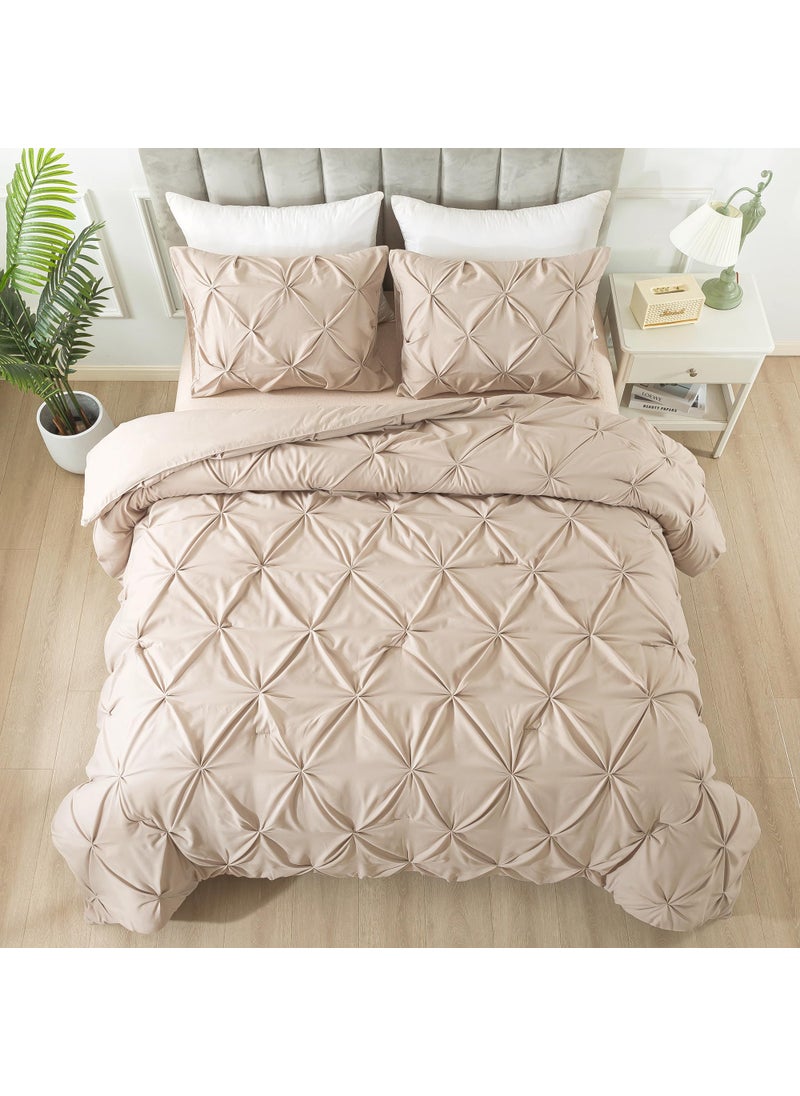 Andency Andency California King Comforter Set Wheat (104x96Inch)  Pinch Pleat Cal King Comforter Set 3 Pieces  Oversized King Pintuck Bed Comforter  Microfiber Down Alternative Comforter Bedding Set  - Image 1