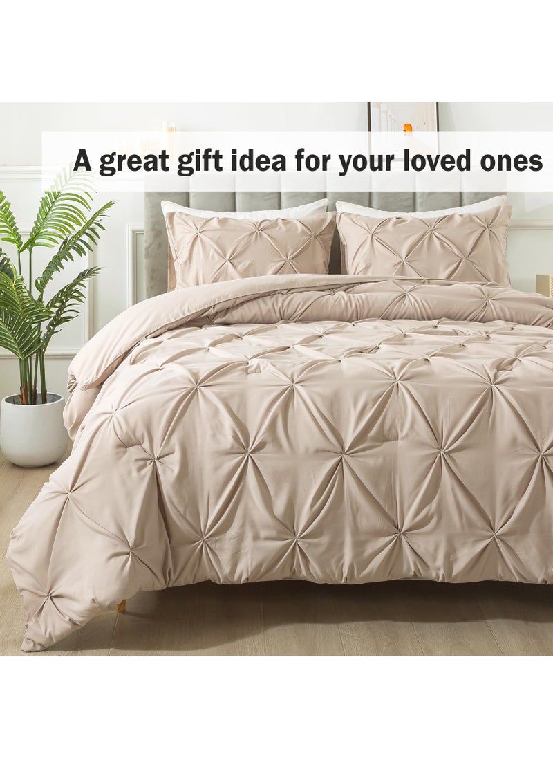 Andency Andency California King Comforter Set Wheat (104x96Inch)  Pinch Pleat Cal King Comforter Set 3 Pieces  Oversized King Pintuck Bed Comforter  Microfiber Down Alternative Comforter Bedding Set  - Image 5