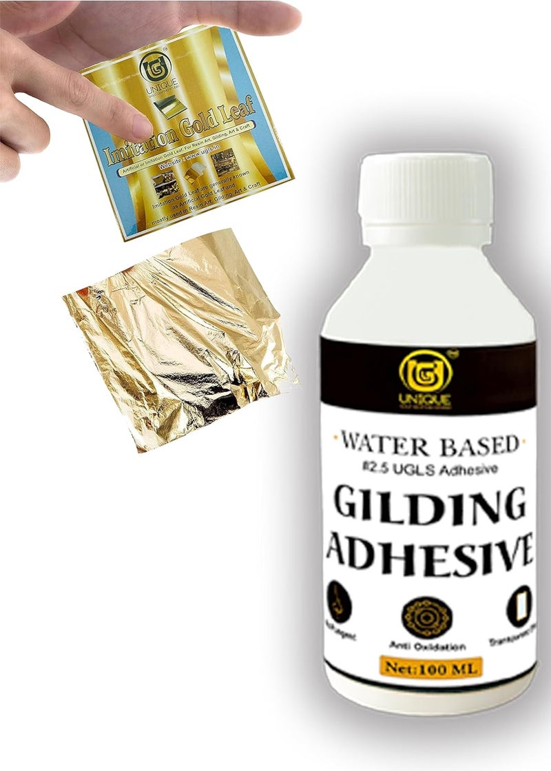 أوراق الذهب UGLS 100 ورقة 8 × 8 سم لاصق الذهب 100 مل ورق الذهب للتزيين فن الراتنج الحرف اليدوية لوحات ميسور الفنون والحرف الذهبية 8x8 لاصق 100 مل
