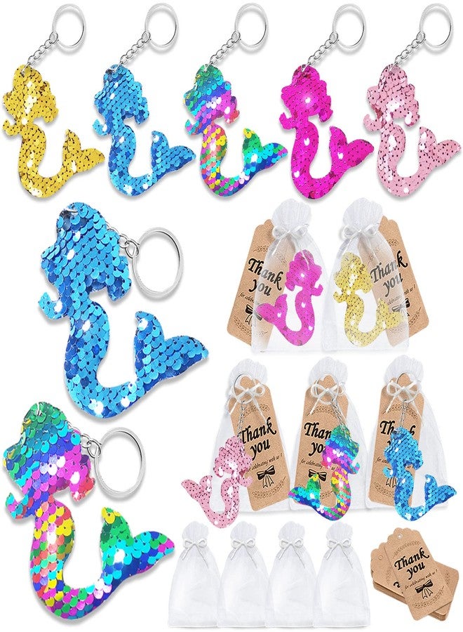 CiciBear 60 Pack Mermaid Double-Deck Flip Sequin Party Sets with 20 Keychains, 20 Thank You Tags and 20 Bags for Forest Animal Party,Birthday,Carnival, Goodie Bag Stuffers, 5 Colors - Image 1