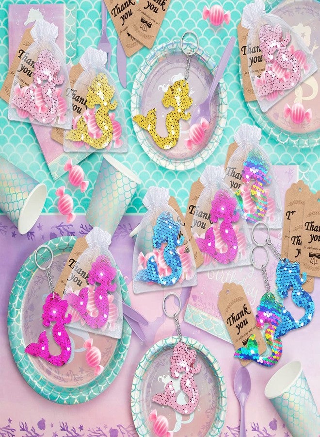 CiciBear 60 Pack Mermaid Double-Deck Flip Sequin Party Sets with 20 Keychains, 20 Thank You Tags and 20 Bags for Forest Animal Party,Birthday,Carnival, Goodie Bag Stuffers, 5 Colors - Image 5