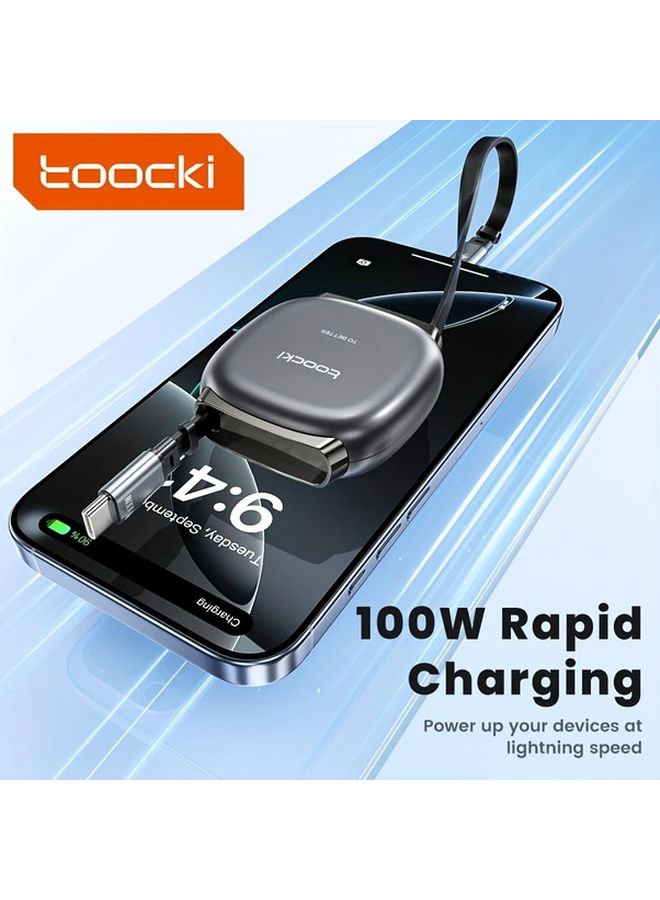 Gray Toocki 100W Fast Charge Retractable Type C Cable for Huawei Xiaomi - Image 4