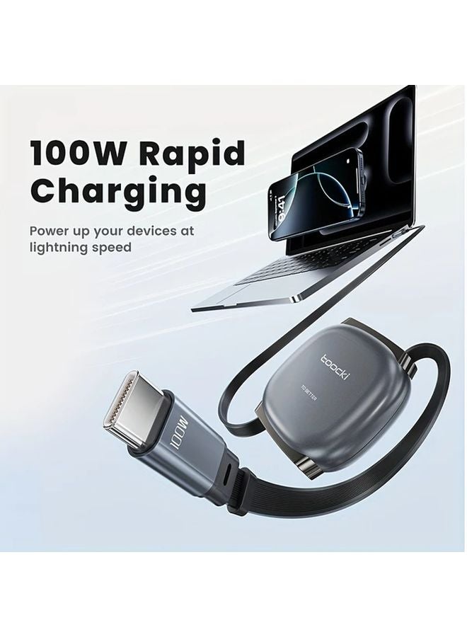 Gray Toocki 100W Fast Charge Retractable Type C Cable for Huawei Xiaomi - Image 2