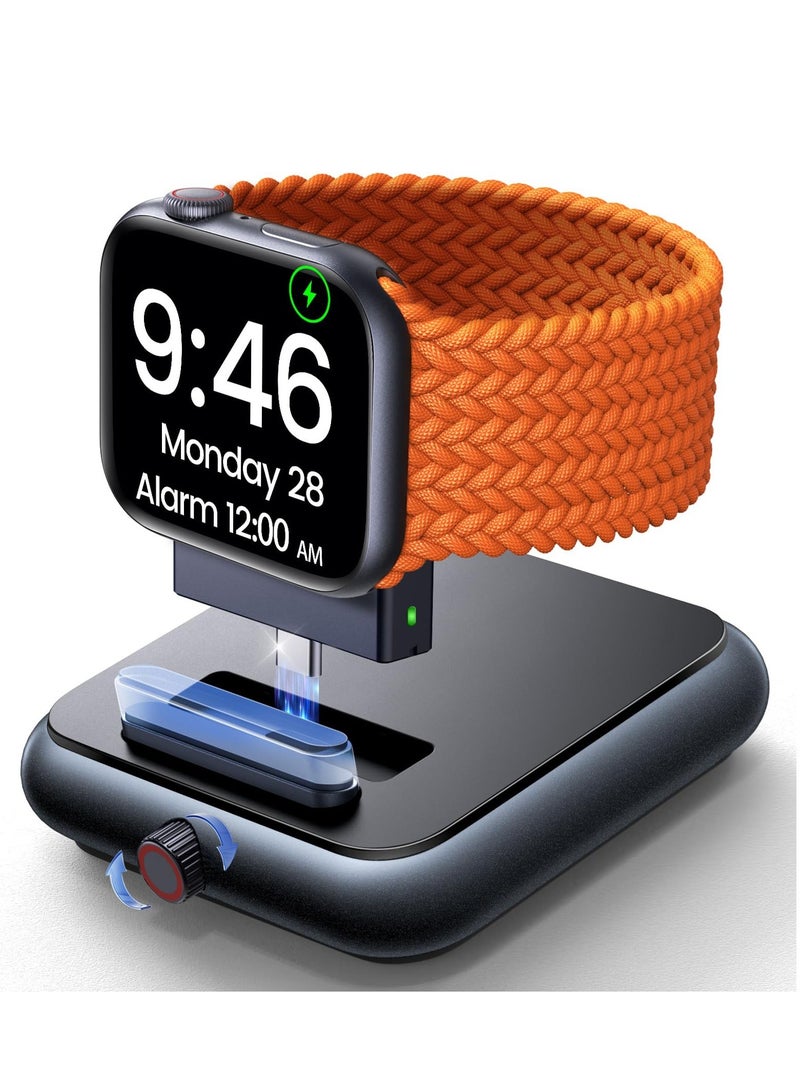 Y&D Portable Magnetic Charging Dock for Apple Watch, Detachable Wireless Fast Watch Charger Stand with Cable, Compatible Series 9 8 7 SE 6 5 4 3 2 (Black) - Image 1