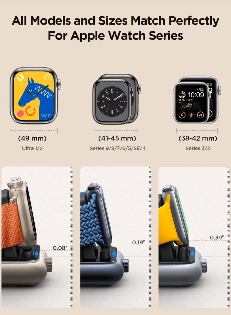 Y&D Portable Magnetic Charging Dock for Apple Watch, Detachable Wireless Fast Watch Charger Stand with Cable, Compatible Series 9 8 7 SE 6 5 4 3 2 (Black) - Image 3