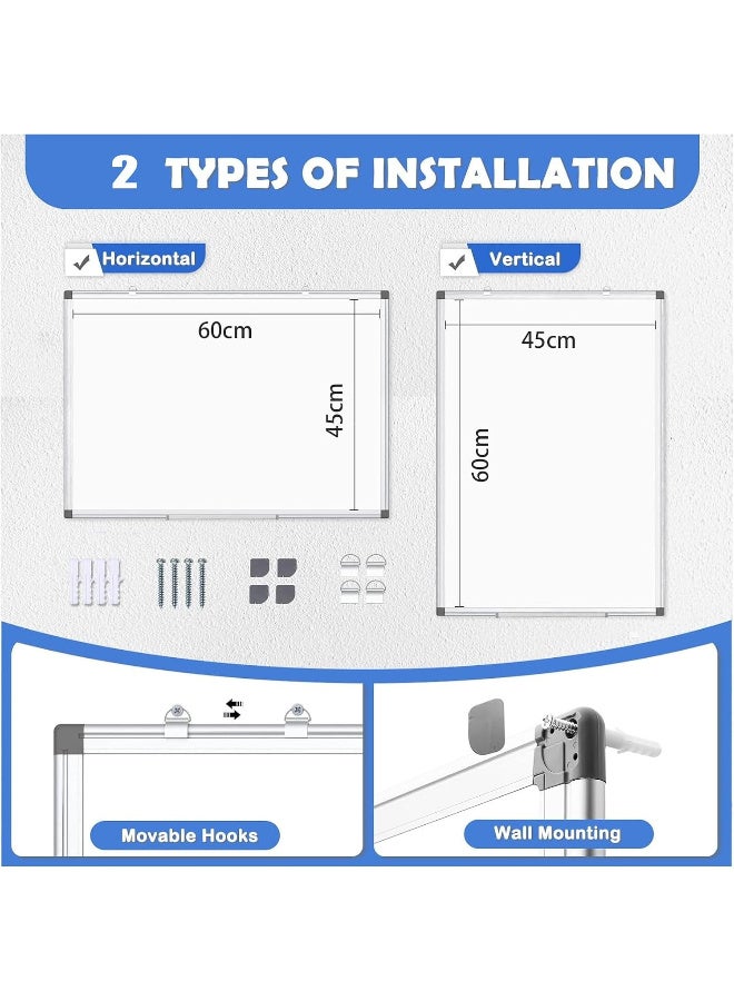 HI-FINE Double-Sided White Board,45 x 60cm Dry Erase Board Magnetic Whiteboard for Wall,Hanging Mounted Whiteboard Silver Aluminium Frame for Home,School,Office,Kitchen - Image 2
