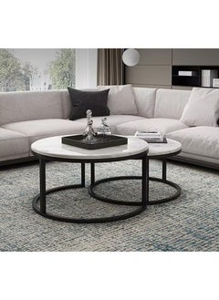 AGD Nesting Design Coffee Table 2 Pieces Round Center Table Modern Side Table with Metal Legs for Living Room, Balcony, Corner  - Image 1